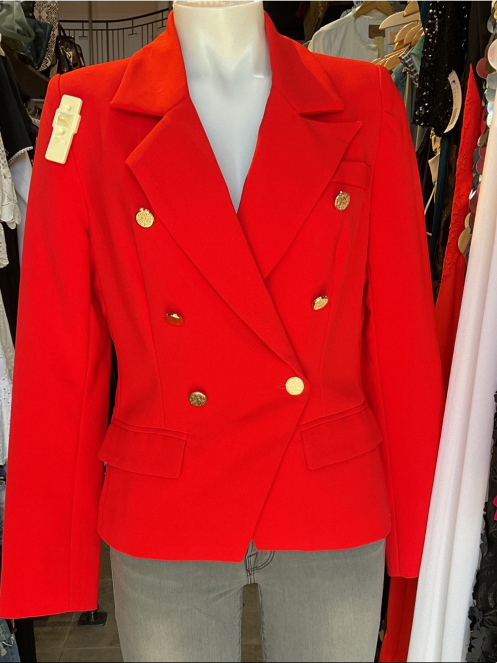 Fate Red Double-Breasted Blazer with Gold Buttons